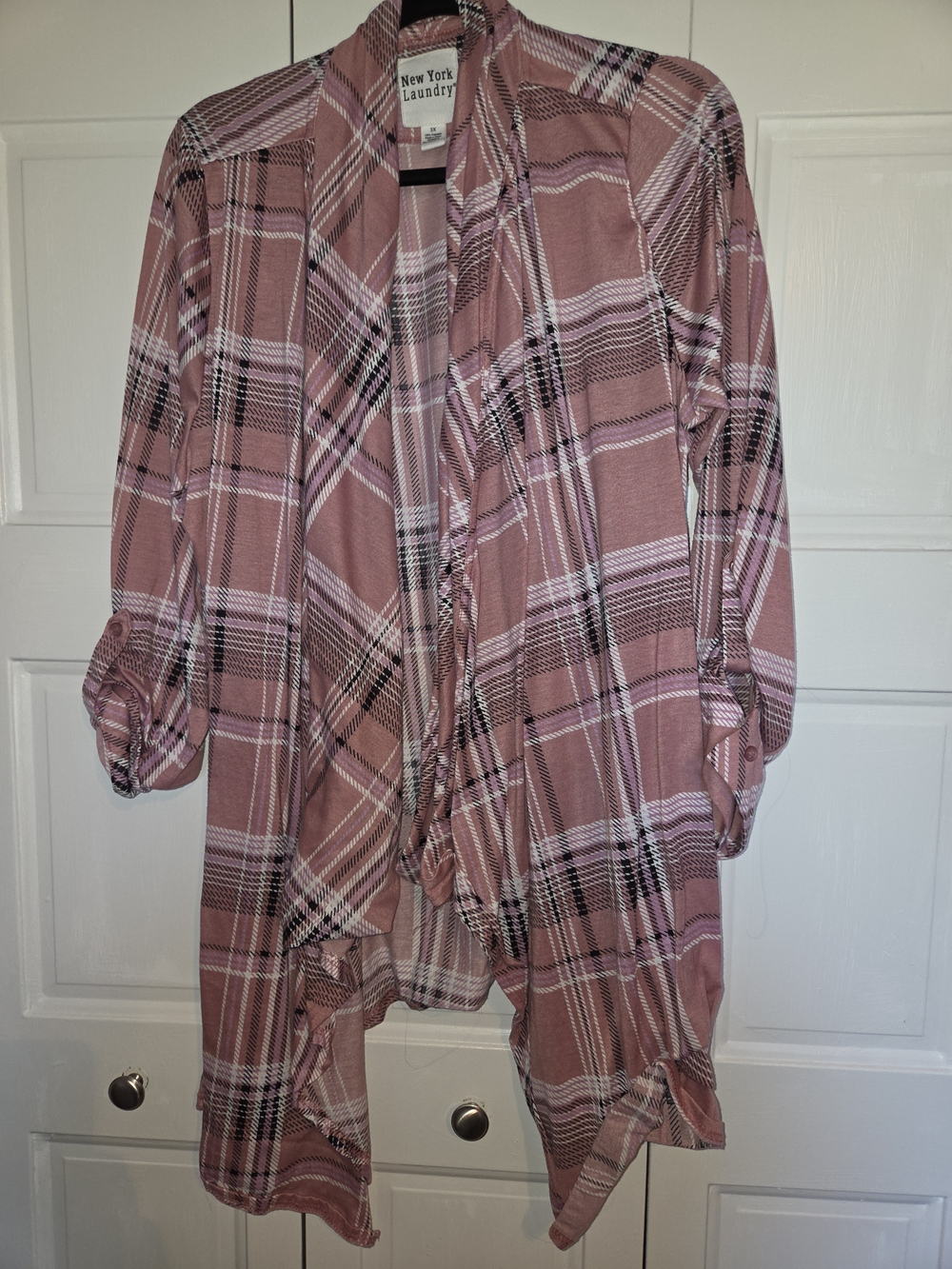 New York Laundry Mauve Pink Plaid Open-Front Coatigan